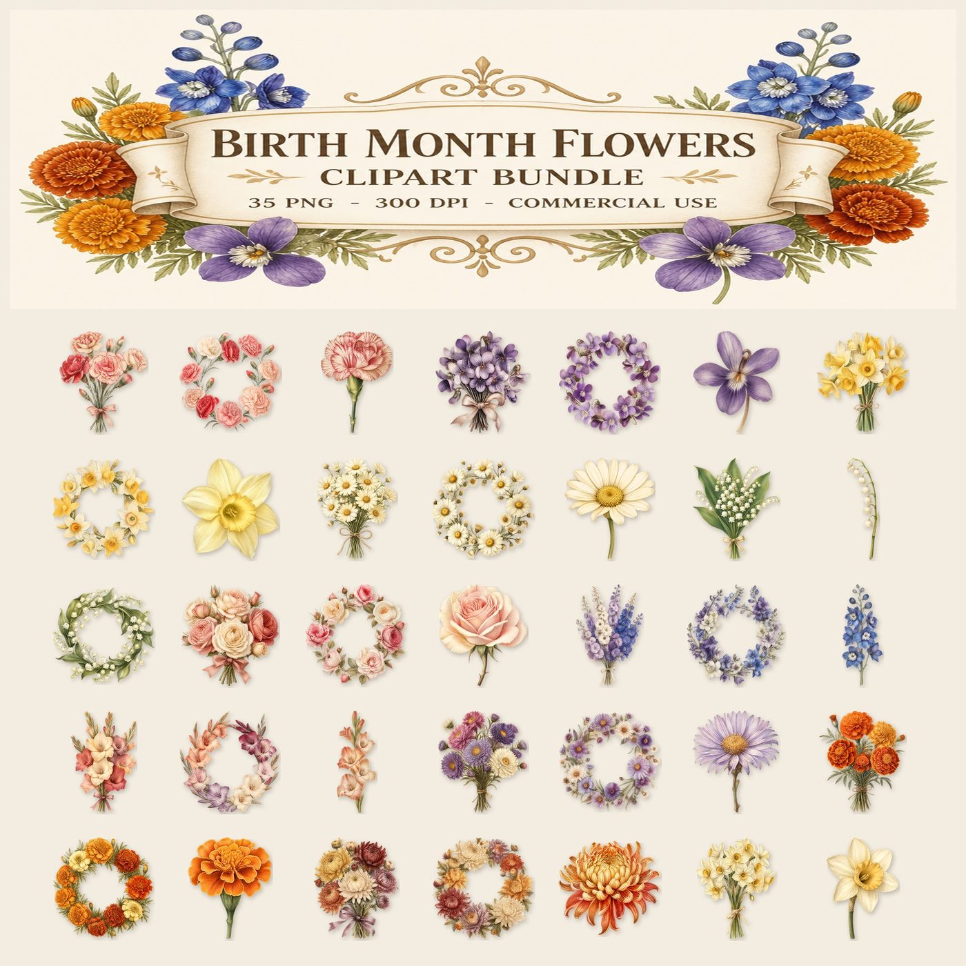 Birth Month Flowers — Full set