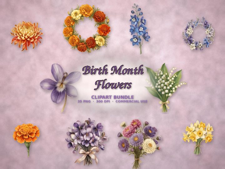 Birth Month Flowers clipart bundle