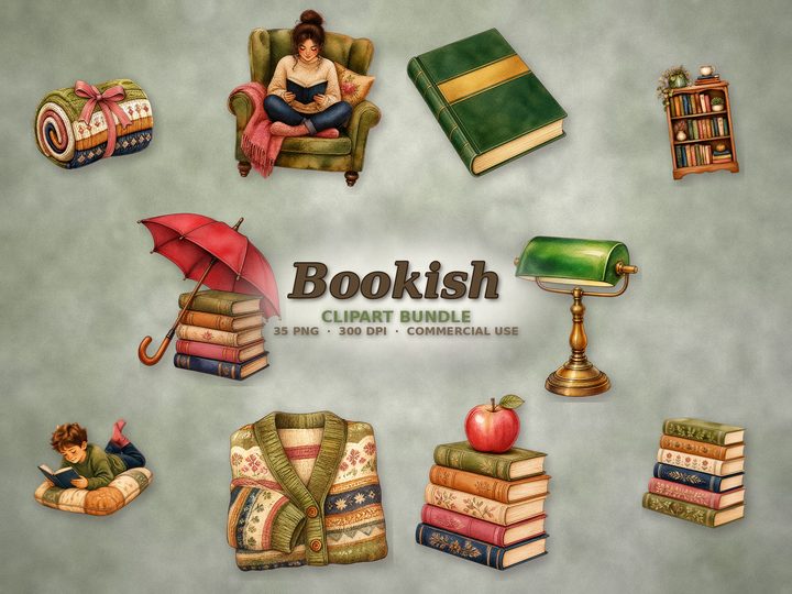 Bookish clipart bundle