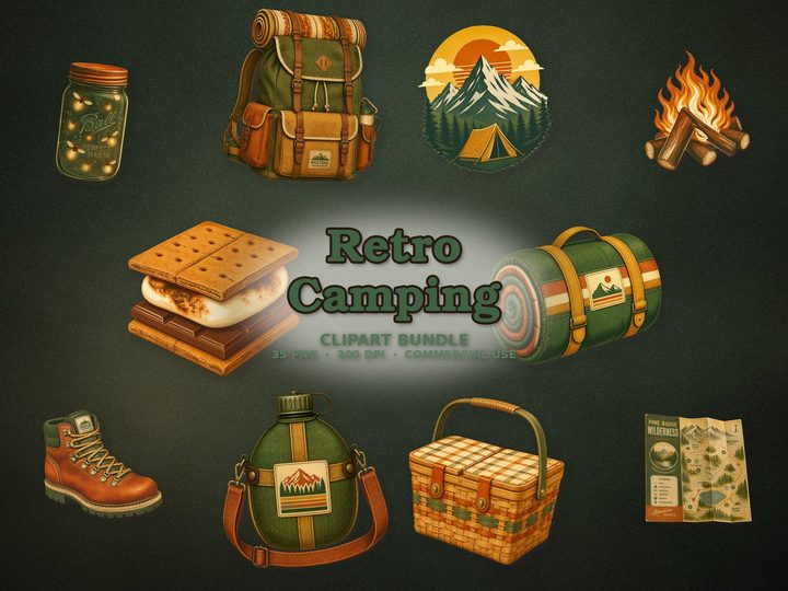 Retro Camping clipart bundle