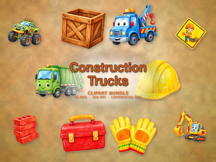 Construction Trucks clipart bundle