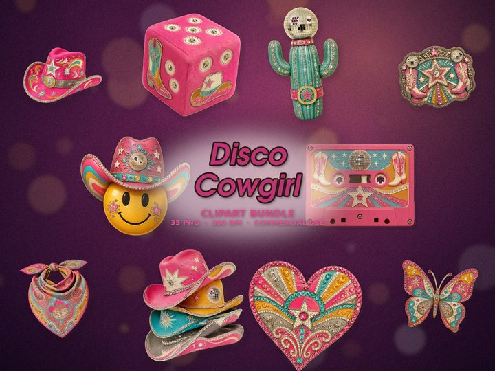 Disco Cowgirl clipart bundle