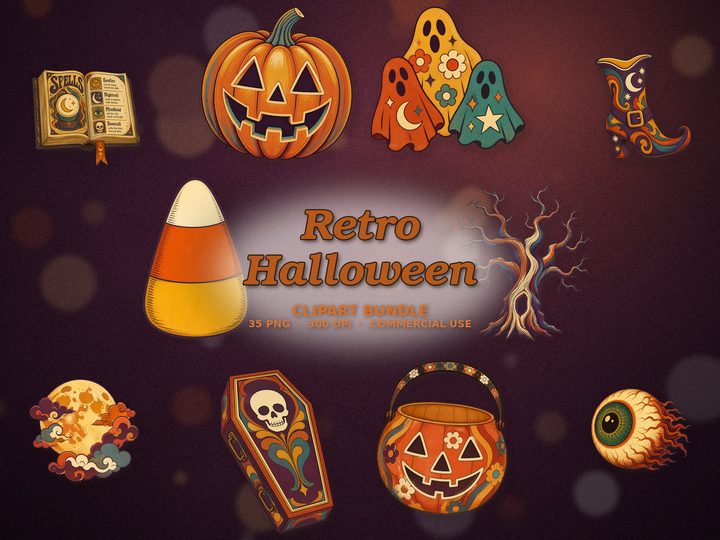 Retro Halloween clipart bundle