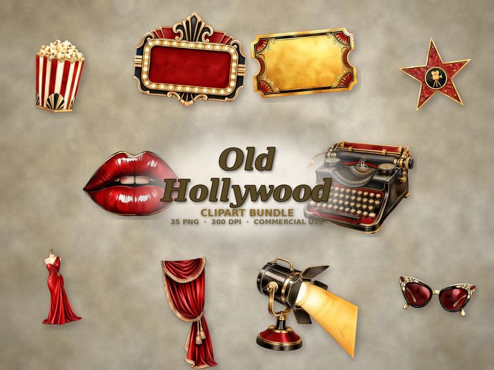 Old Hollywood clipart bundle
