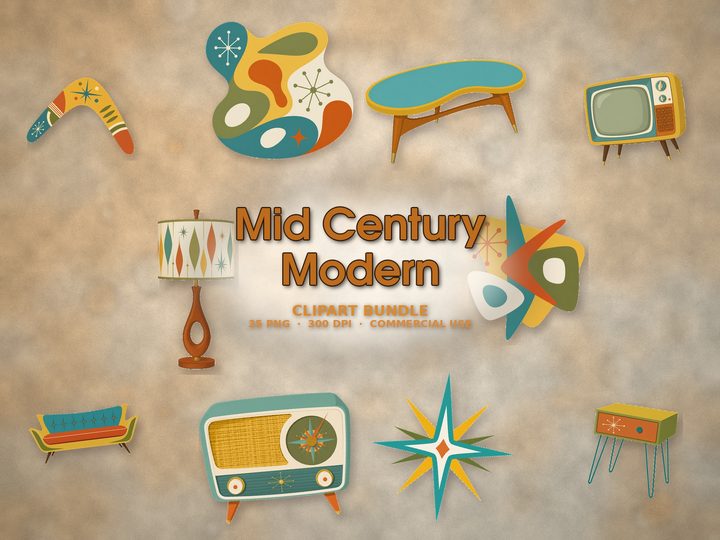 Mid Century Modern clipart bundle