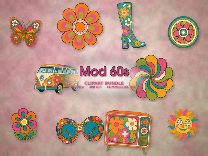Mod 60s clipart bundle