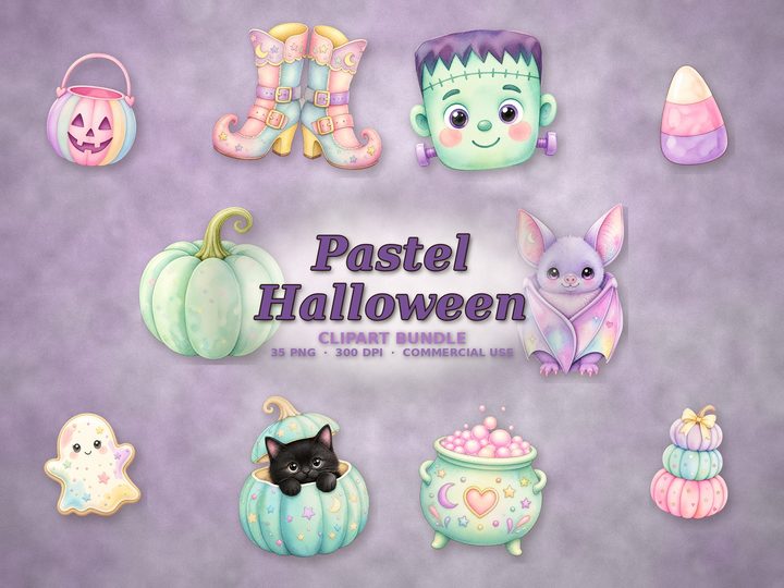 Pastel Halloween clipart bundle