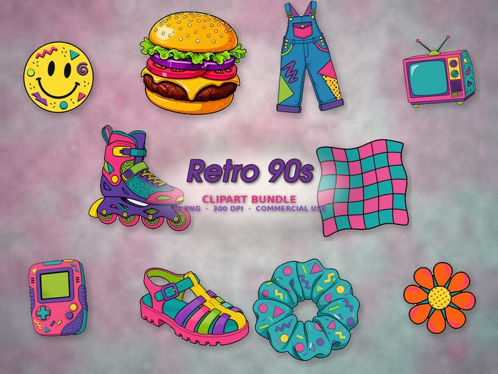 Retro 90s clipart bundle