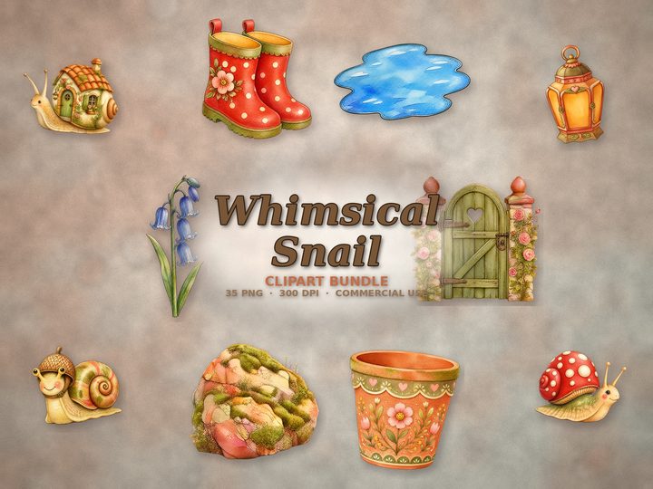 Whimsical Snail clipart bundle