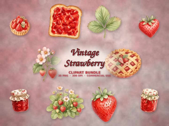 Vintage Strawberry clipart bundle