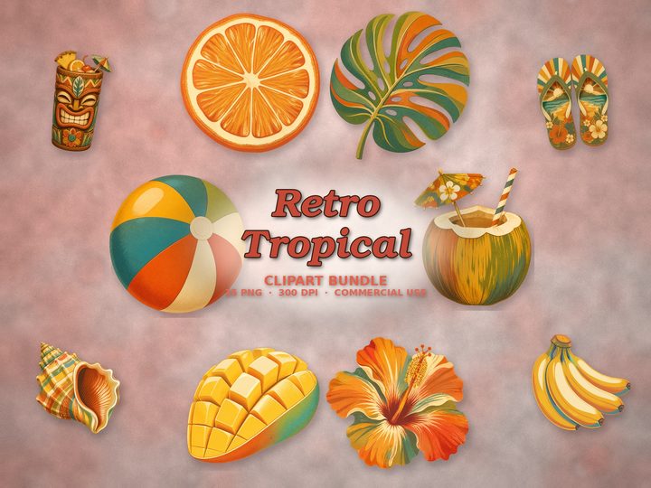 Retro Tropical clipart bundle